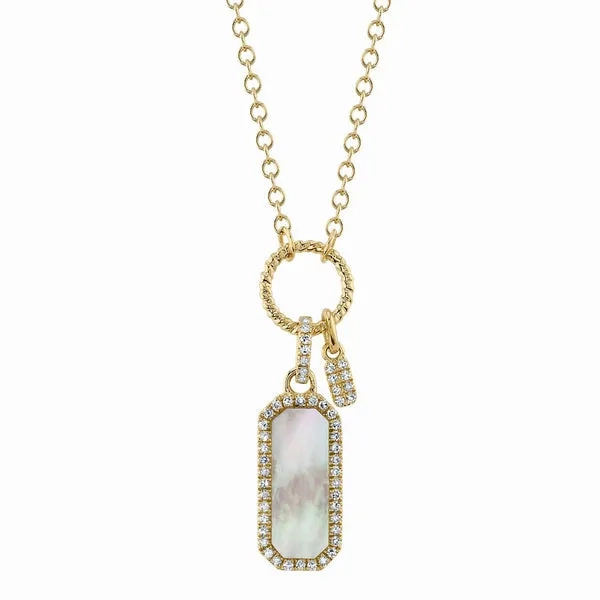 0.13CT DIAMOND &amp; 0.75CT MOTHER OF PEARL DOG TAG NECKLACE
