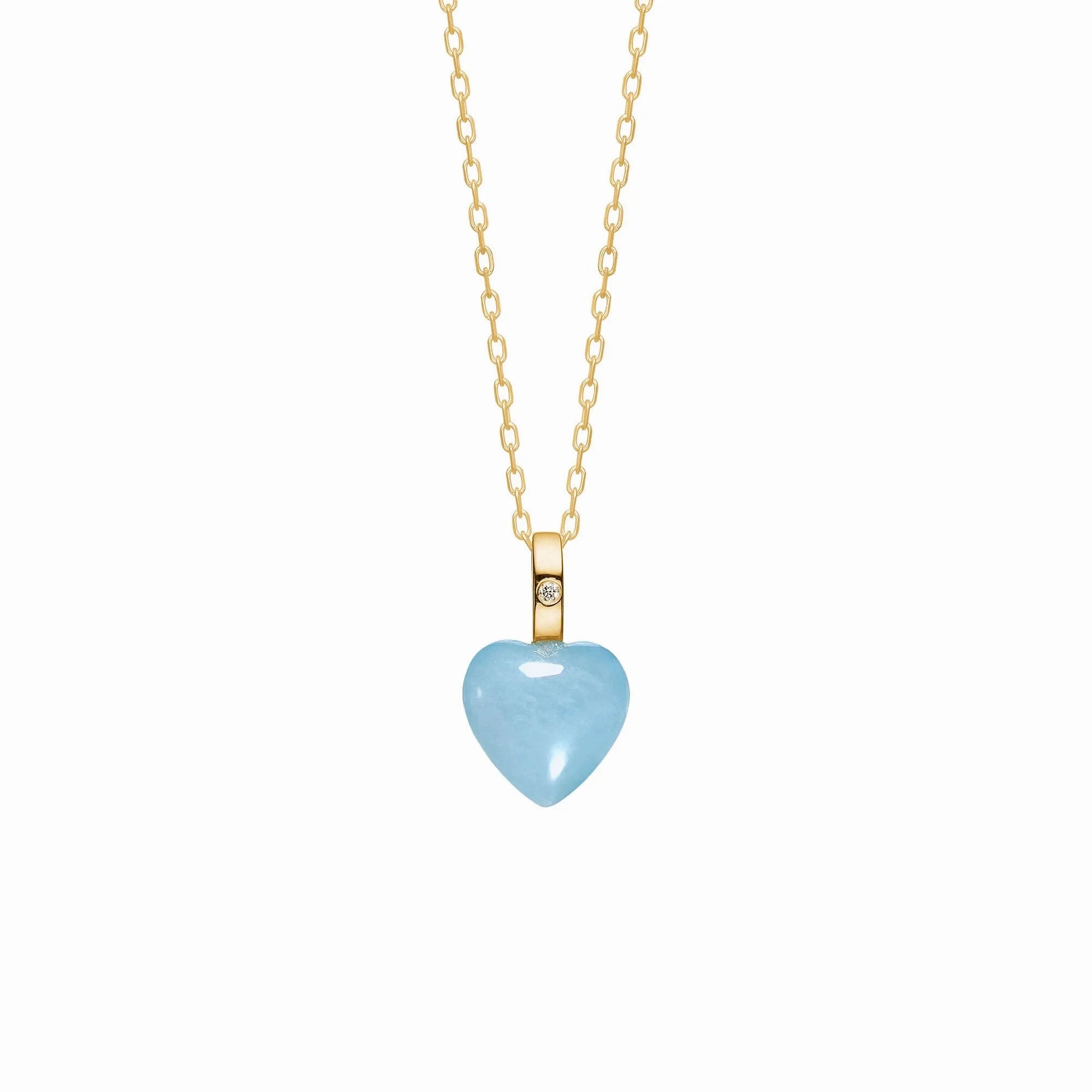 10K Gold Heart Pendant w. Aquamarine &amp; Diamond