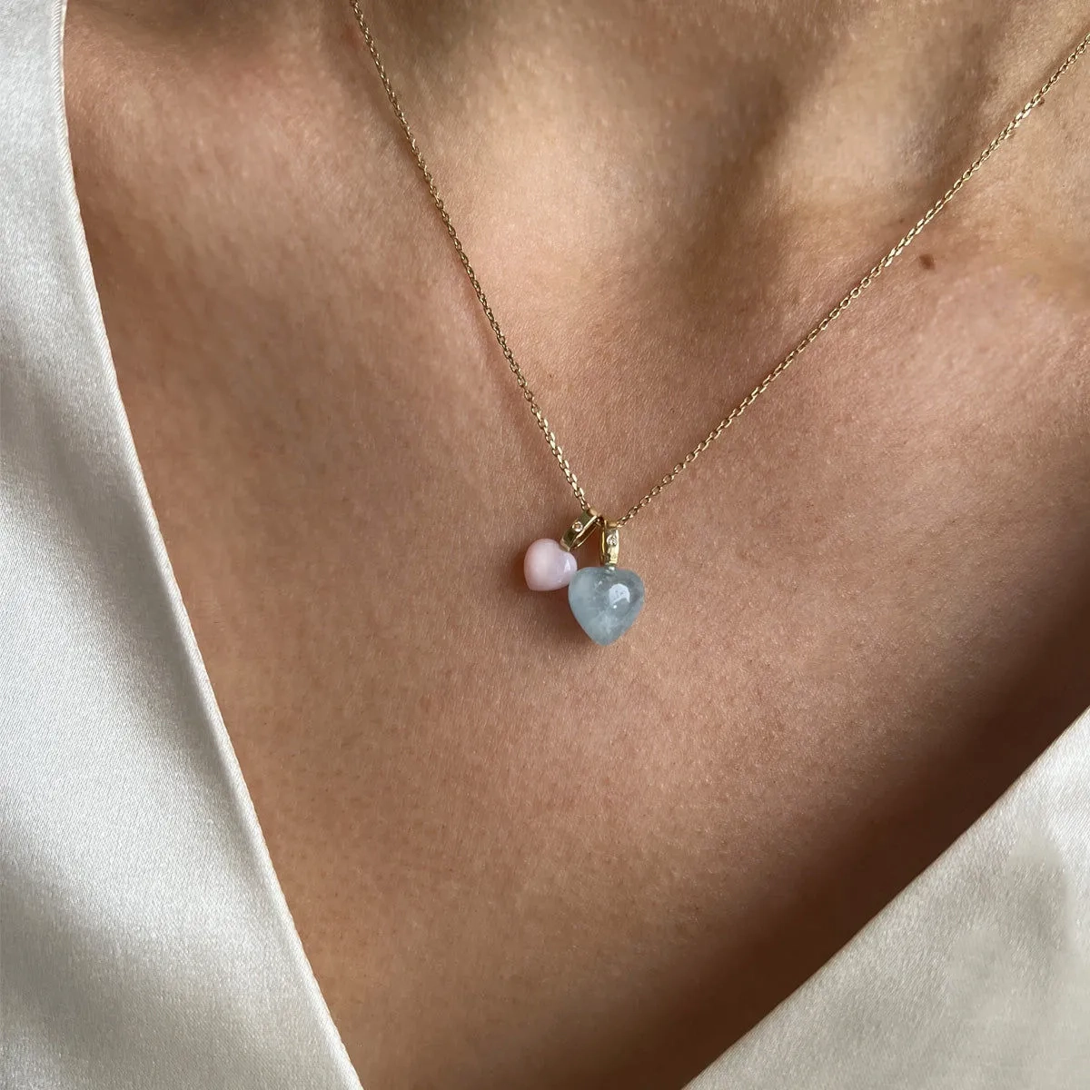 10K Gold Heart Pendant w. Aquamarine &amp; Diamond