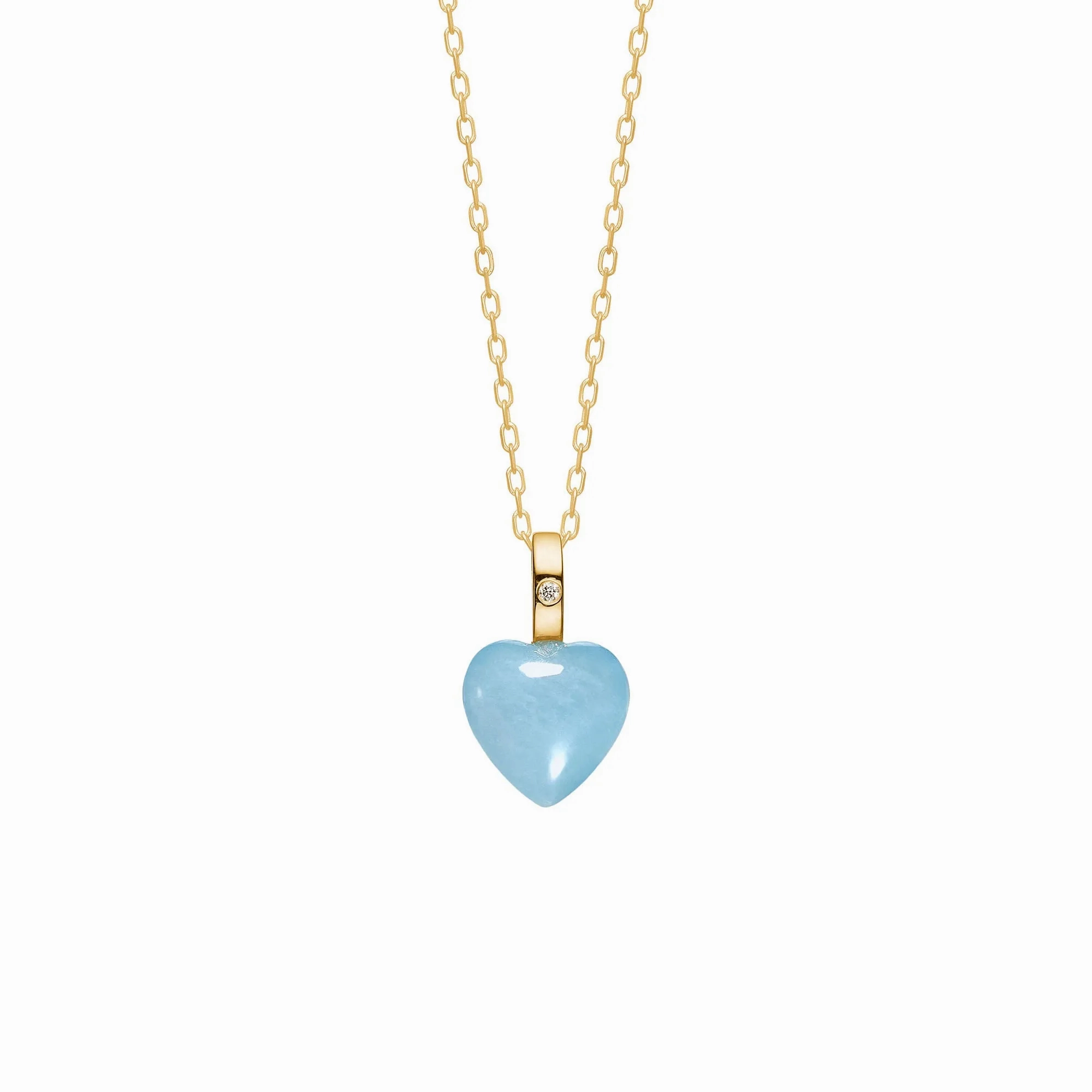 10K Gold Heart Pendant w. Aquamarine &amp; Diamond
