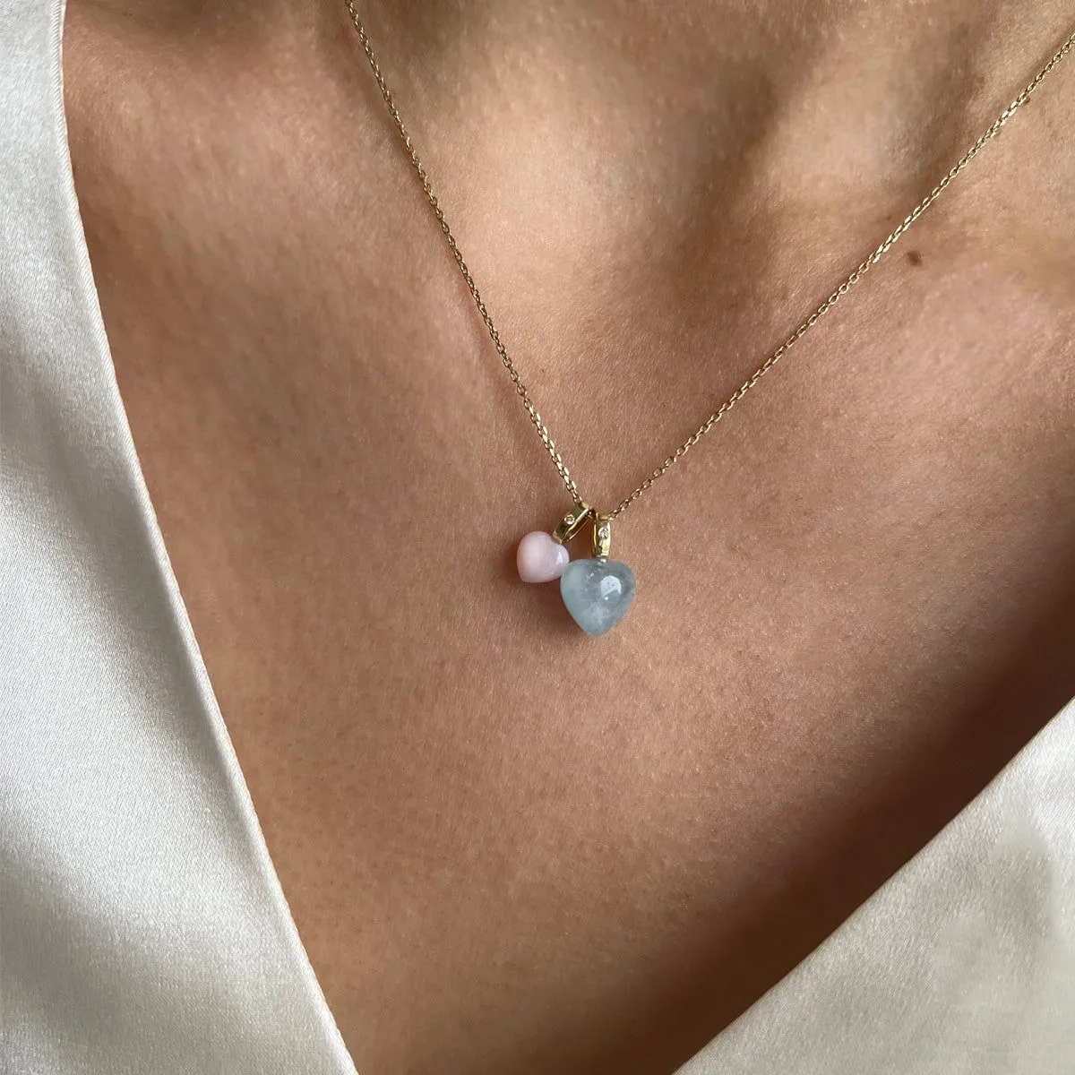 10K Gold Heart Pendant w. Aquamarine &amp; Diamond