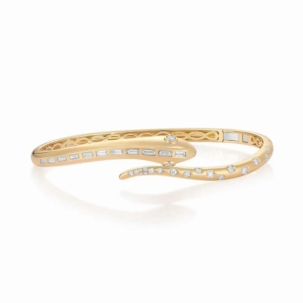 14K GOLD AND DIAMOND SNAKE BANGLE