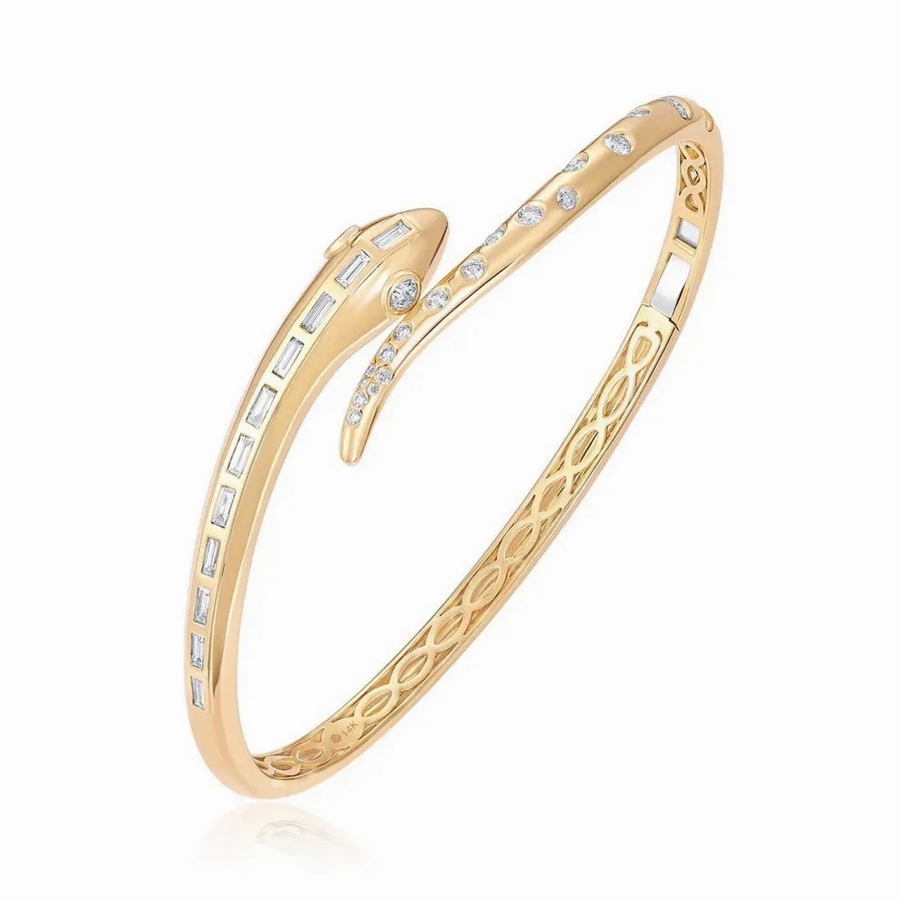 14K GOLD AND DIAMOND SNAKE BANGLE