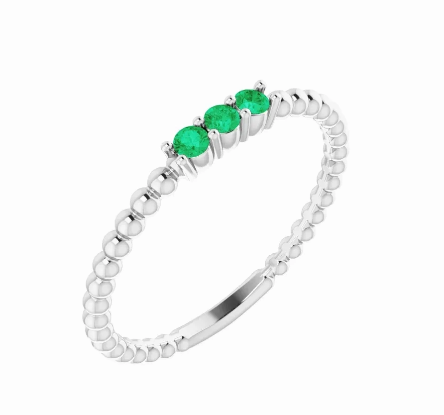 14K Gold Emerald Beaded Ring