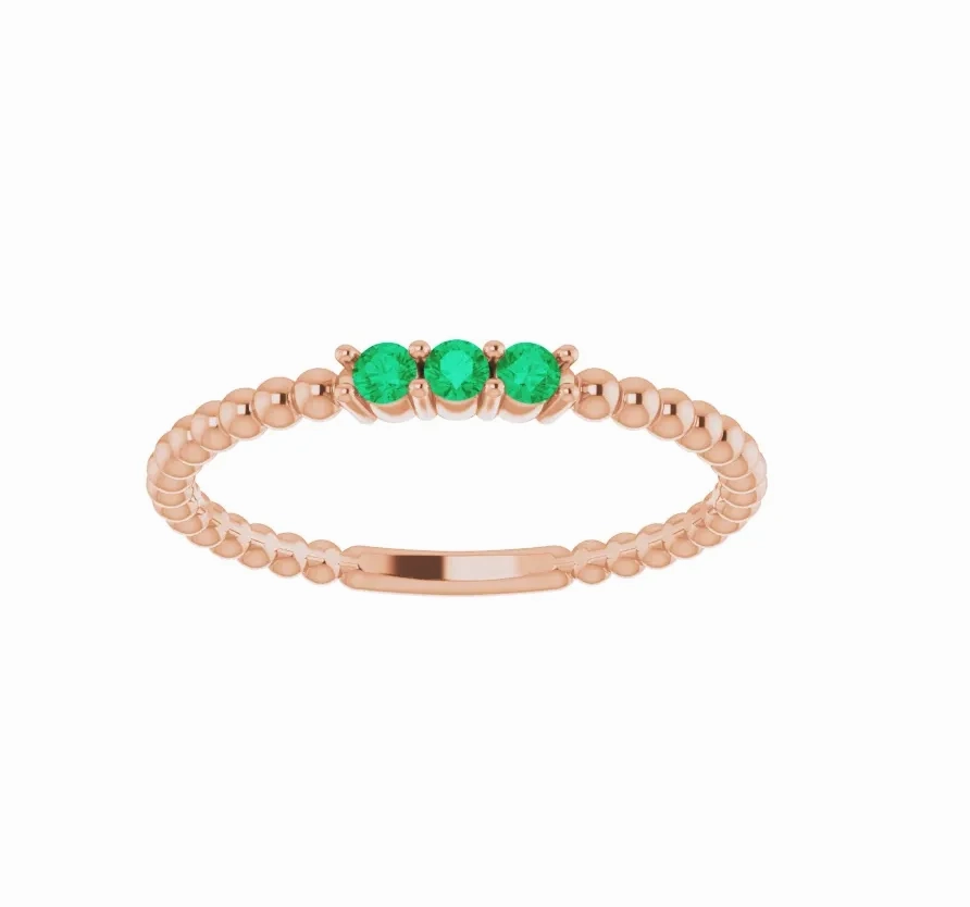 14K Gold Emerald Beaded Ring