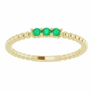 14K Gold Emerald Beaded Ring
