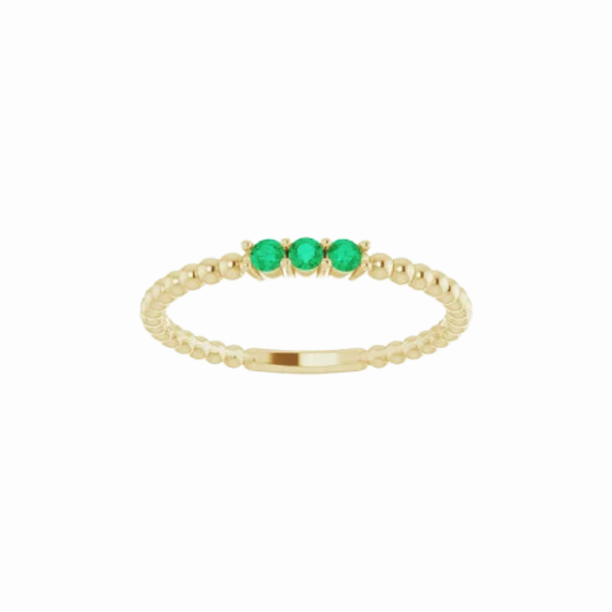 14K Gold Emerald Beaded Ring