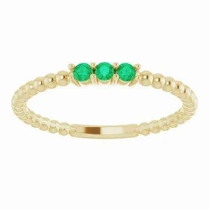 14K Gold Emerald Beaded Ring
