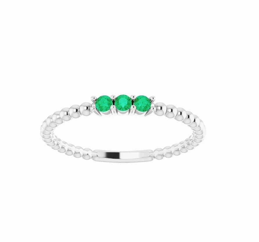 14K Gold Emerald Beaded Ring