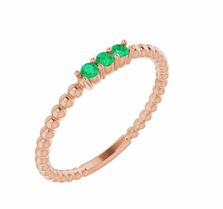 14K Gold Emerald Beaded Ring