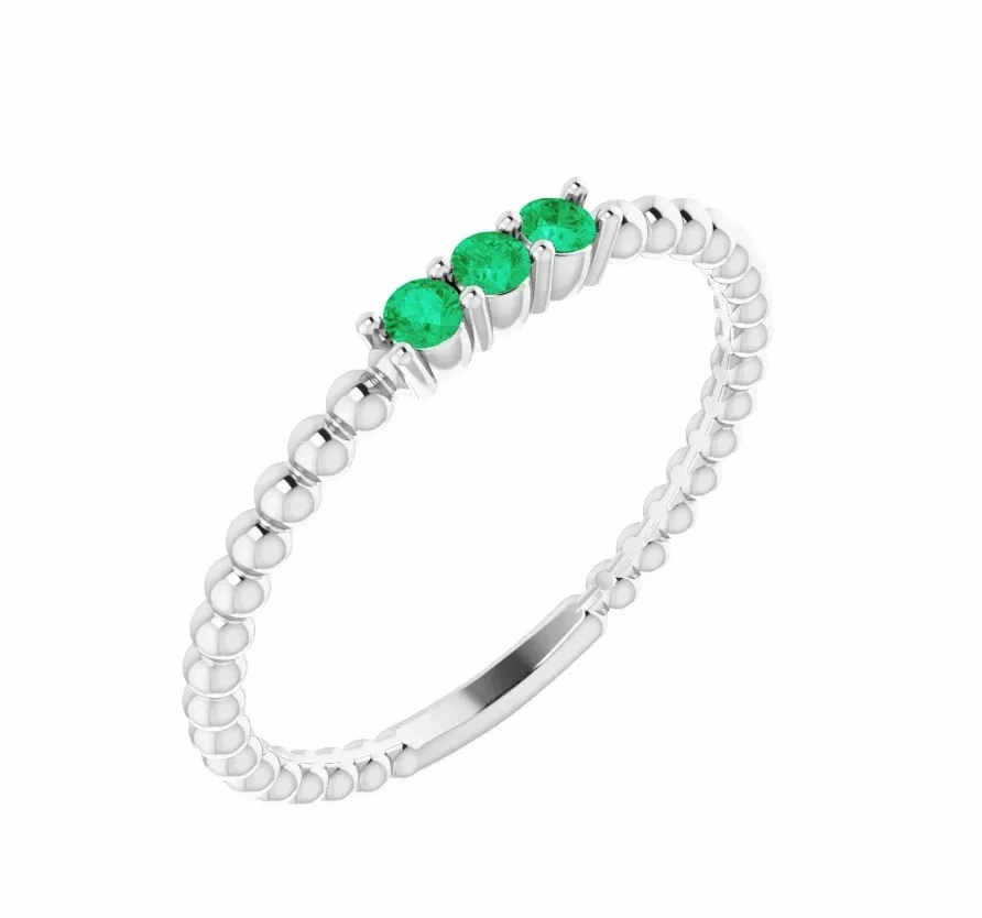 14K Gold Emerald Beaded Ring