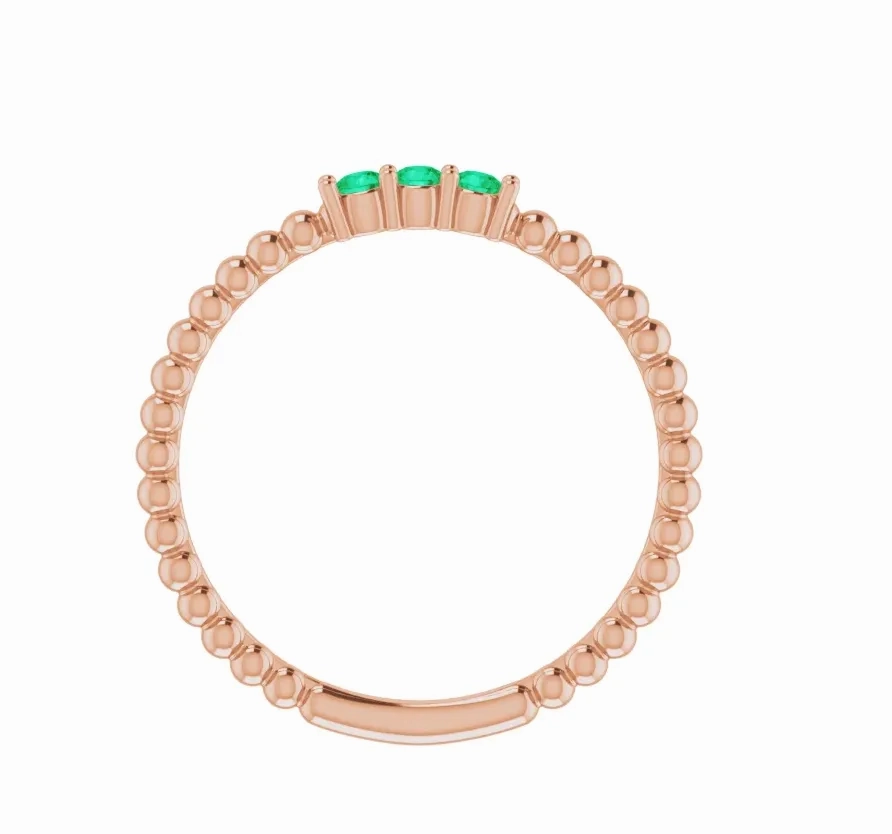 14K Gold Emerald Beaded Ring