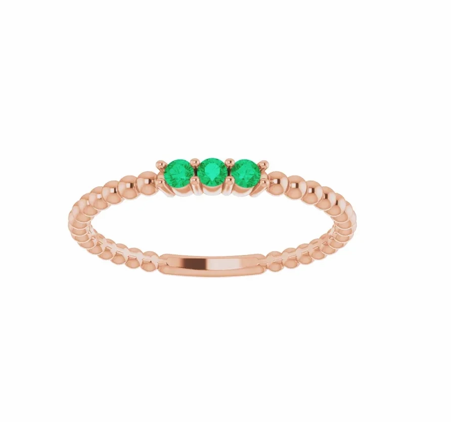 14K Gold Emerald Beaded Ring