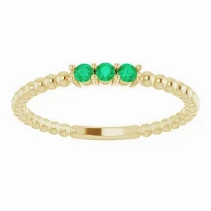 14K Gold Emerald Beaded Ring