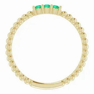 14K Gold Emerald Beaded Ring