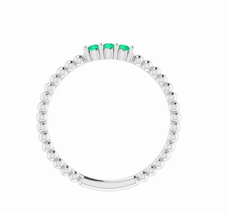 14K Gold Emerald Beaded Ring