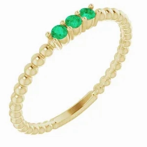 14K Gold Emerald Beaded Ring