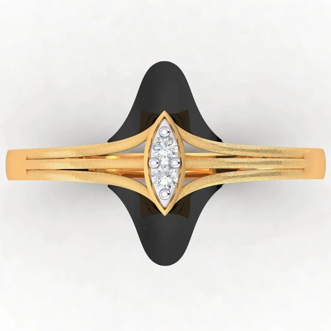 14K Gold Ring Floral Design With Black Meena And Stone Detailing (Size 12)