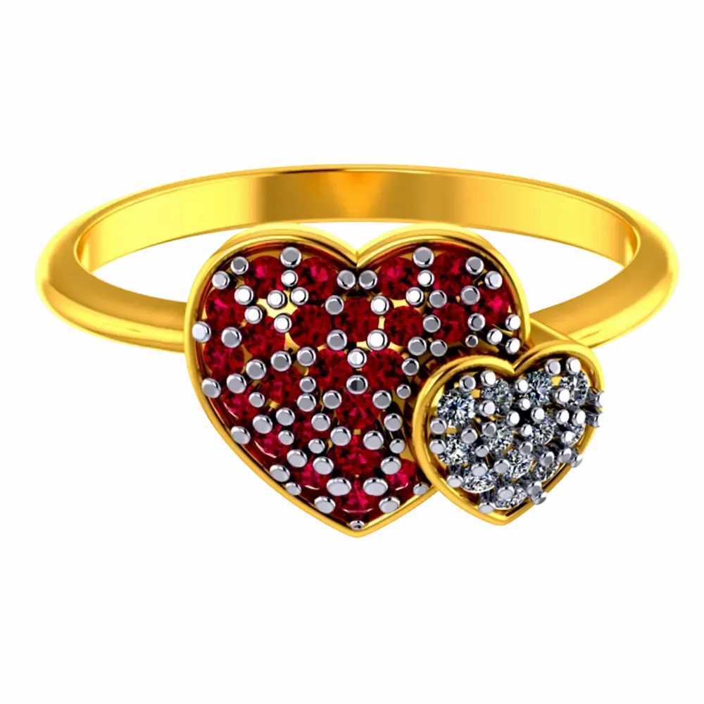 14k Gold Ring With Two  Zirconia Stone Hearts