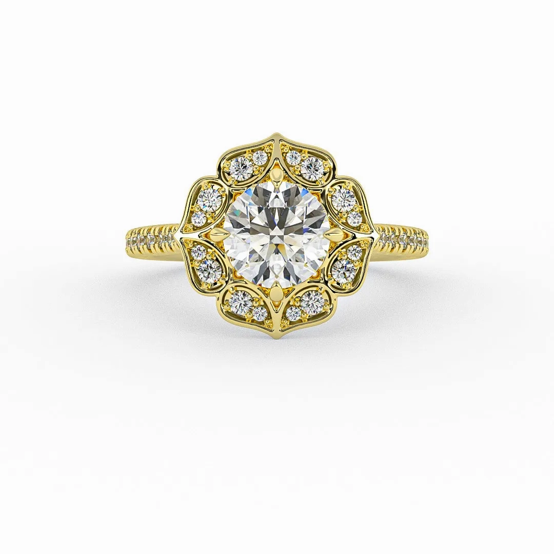 14K Gold Tear Drops Halo Diamond Engagement Ring