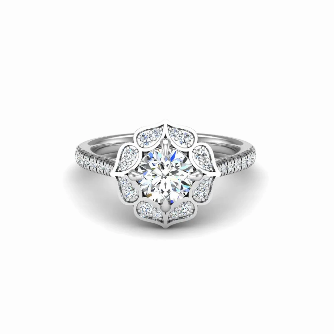 14K Gold Tear Drops Halo Diamond Engagement Ring
