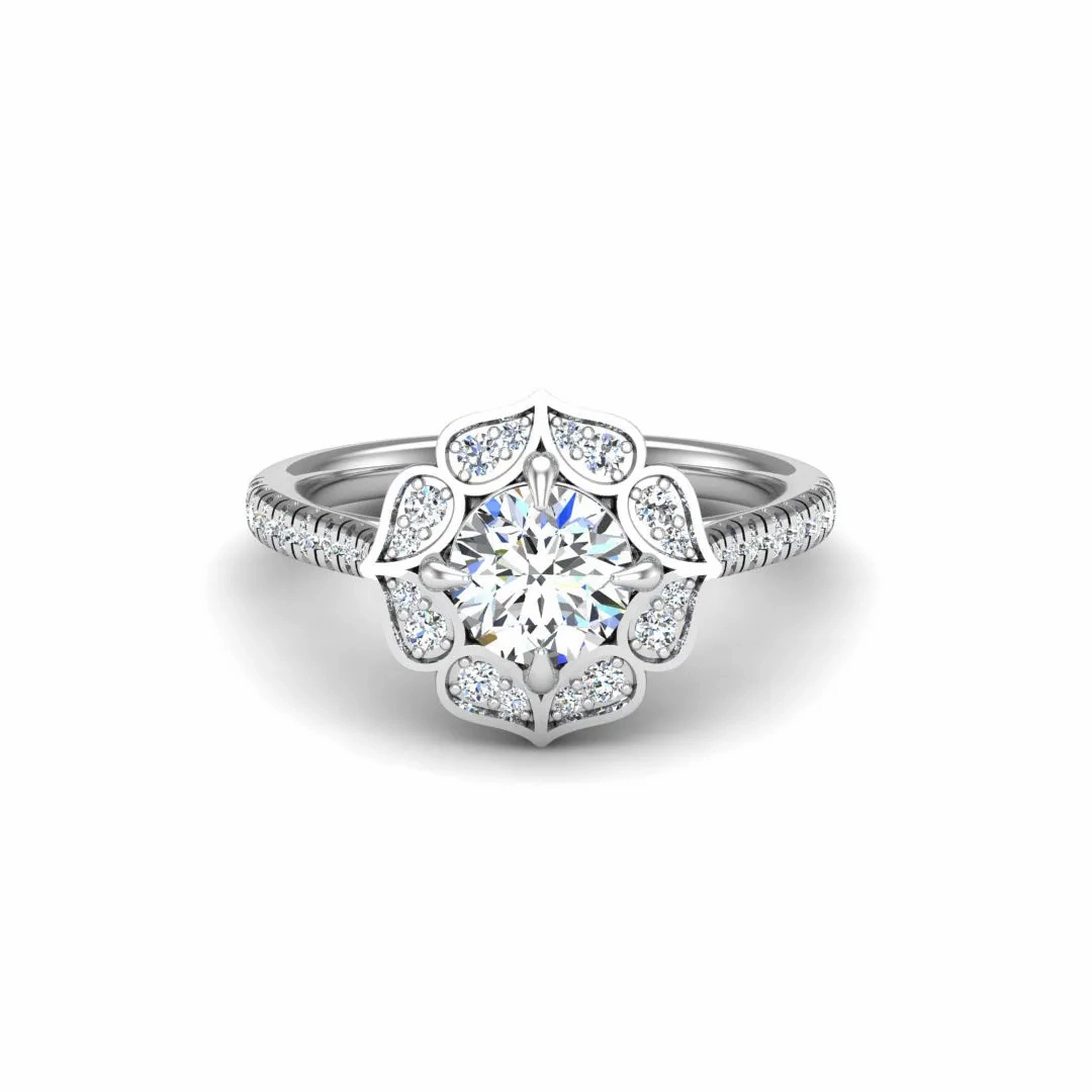 14K Gold Tear Drops Halo Diamond Engagement Ring