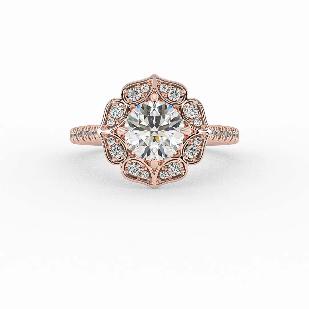14K Gold Tear Drops Halo Diamond Engagement Ring