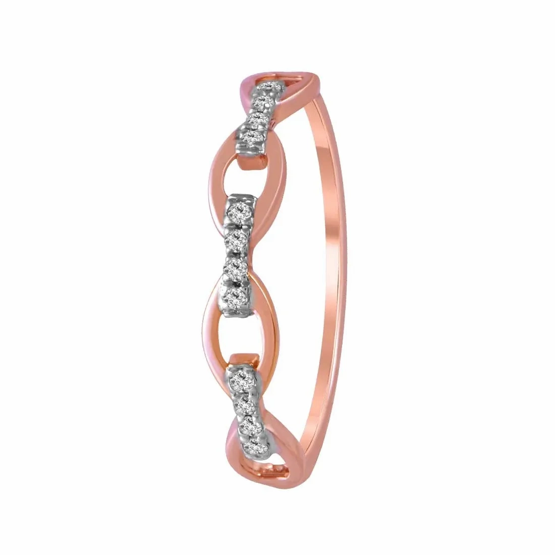 14K Rose Gold Ring Featuring Twisted, Chain-like Designs With Diamond Accents