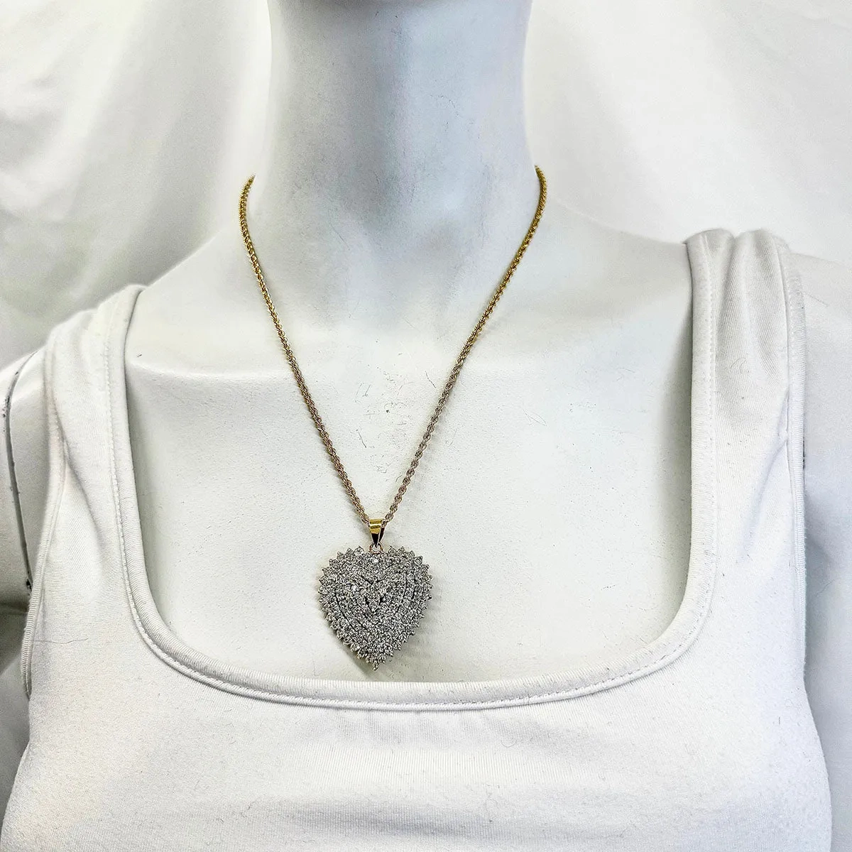 14K Twisted Chain Necklace with Large Diamond Heart Pendant