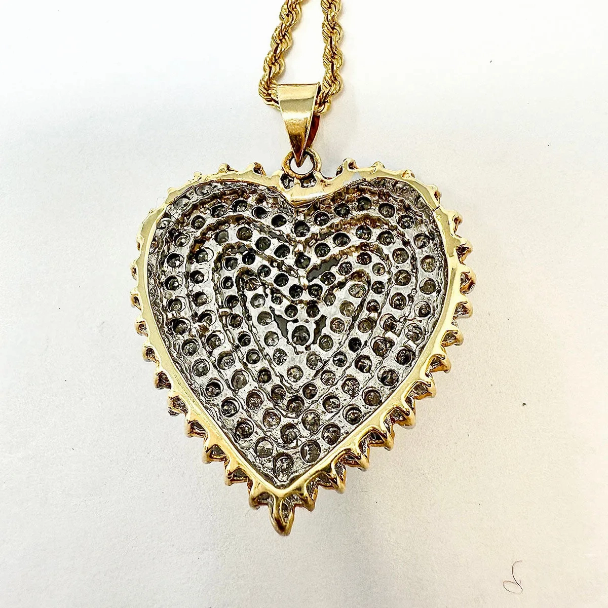 14K Twisted Chain Necklace with Large Diamond Heart Pendant