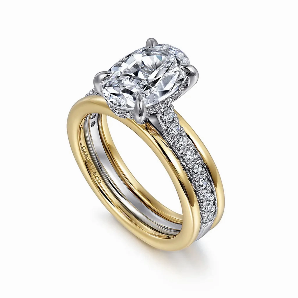 14K Two-Tone 'Feah' Wide Band Oval Natural Diamonds Natural Diamonds Engagement Ring