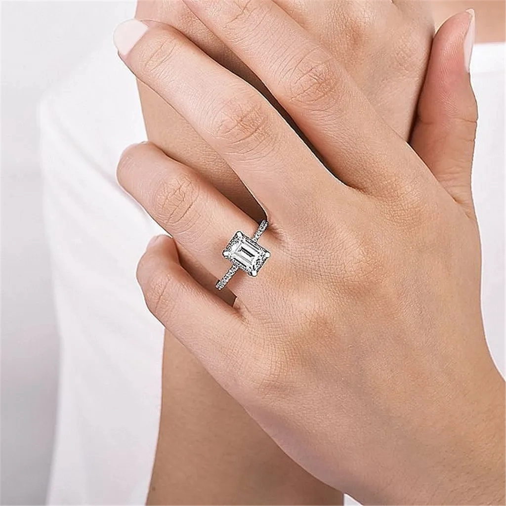 14K White Gold 'Hart' Hidden Halo Emerald Cut Diamond Engagement Ring