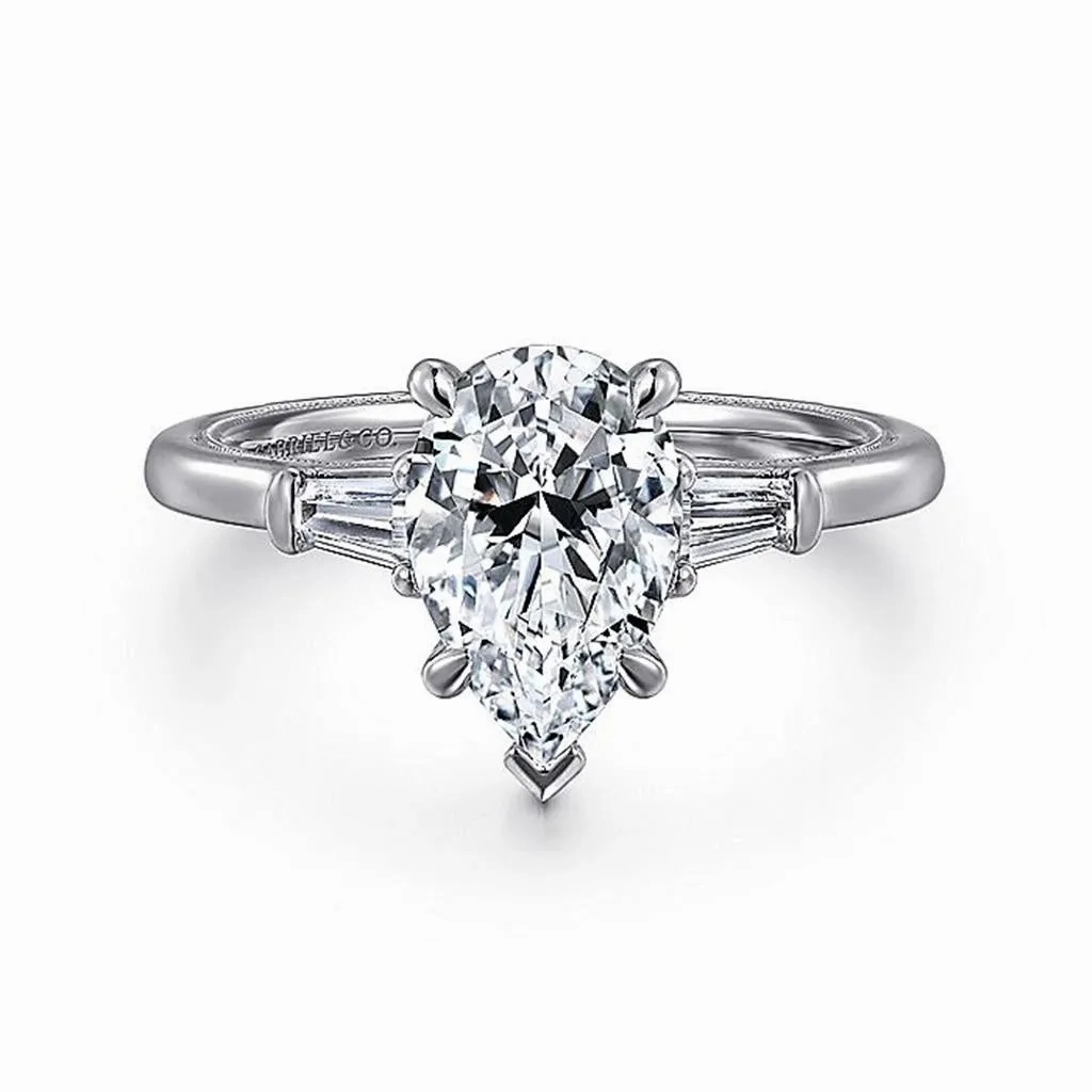 14K White Gold 'Louann' Three Stone Pear Diamond Engagement Ring