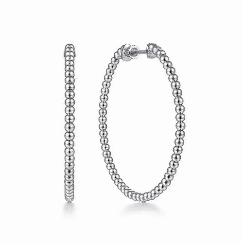 14K White Gold Beaded 40mm Round Classic Hoop Earrings