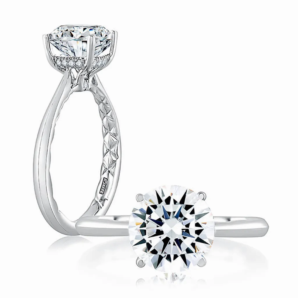 14K White Gold Hidden Halo Diamond Engagement Ring