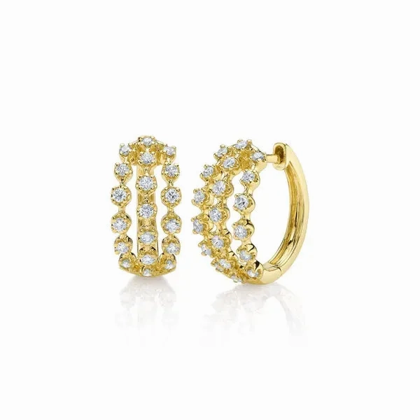 14k Yellow Gold Diamond Crown Huggie Earrings