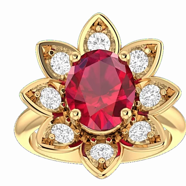 14K Yellow Gold Ruby and Diamond Flower Ring