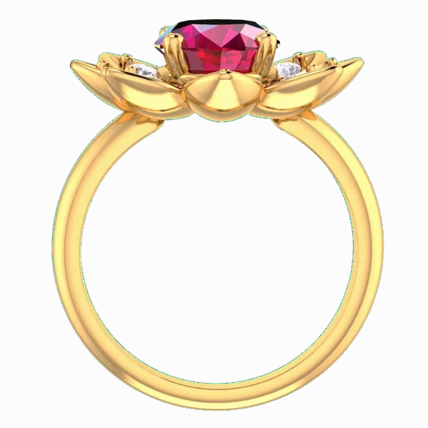 14K Yellow Gold Ruby and Diamond Flower Ring
