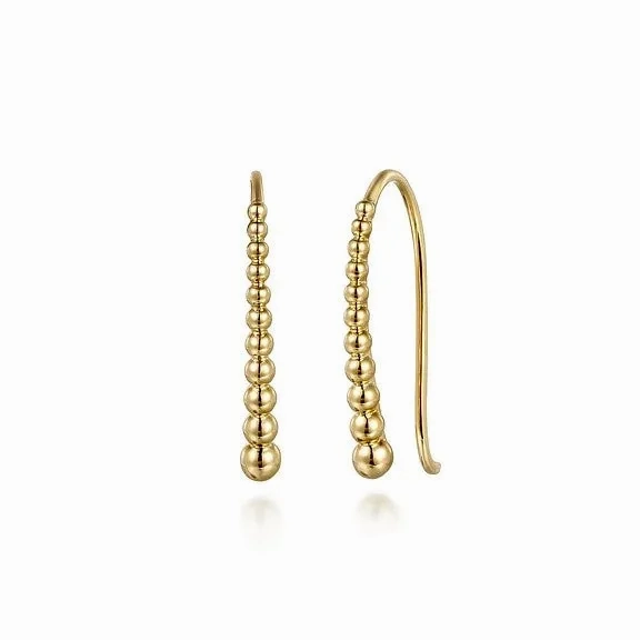 14K Yellow Plain Gold Graduating Bujukan Ball Drop Frenchwire Earrings