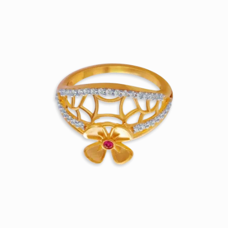 14KT (585) Yellow Gold And American Diamond Ring For Women