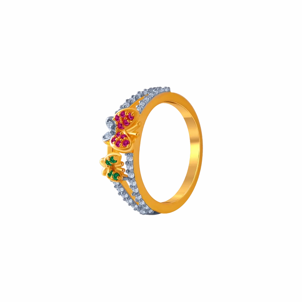 14KT (585) Yellow Gold And American Diamond Ring For Women