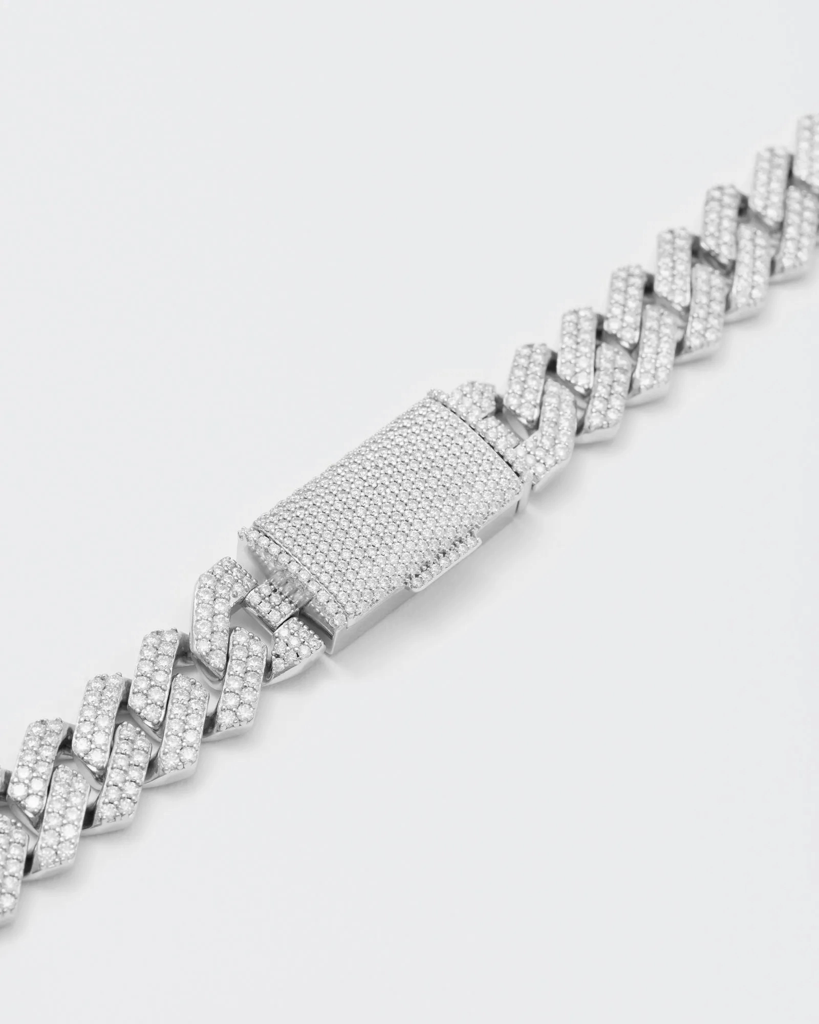 14mm Prong Pav?? Rhodium coated Silver Necklace w. Moissanite