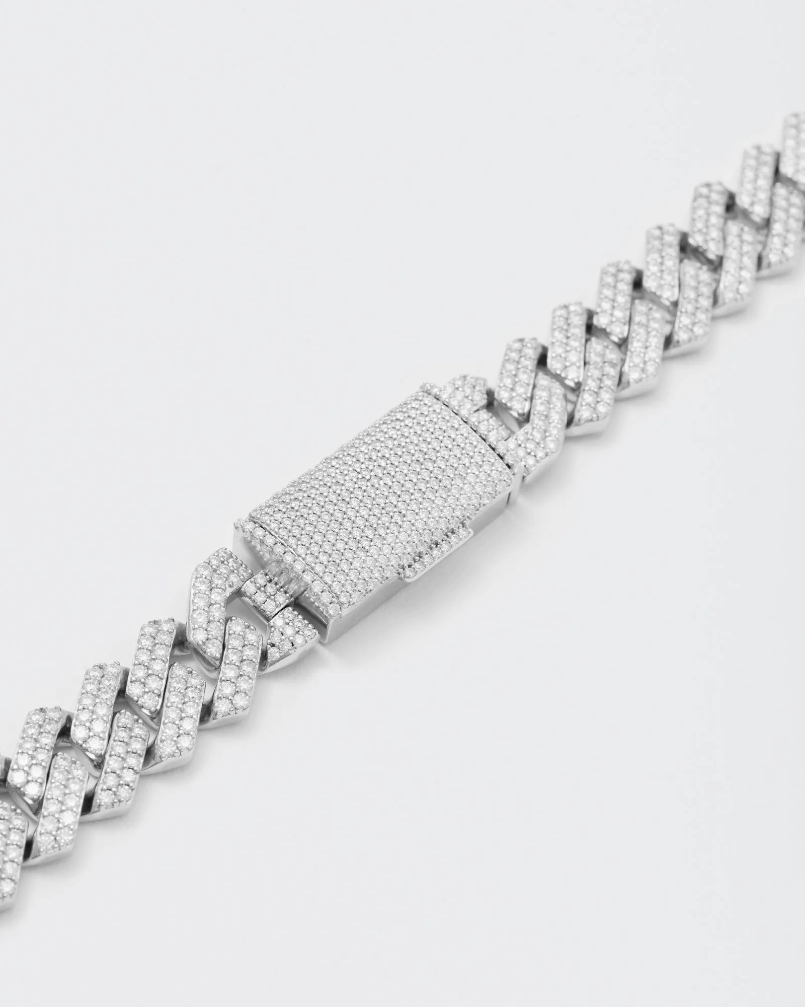 14mm Prong Pav?? Rhodium coated Silver Necklace w. Moissanite