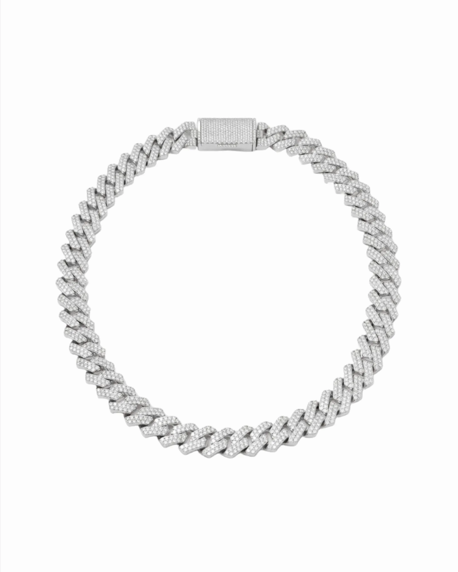 14mm Prong Pav?? Rhodium coated Silver Necklace w. Moissanite