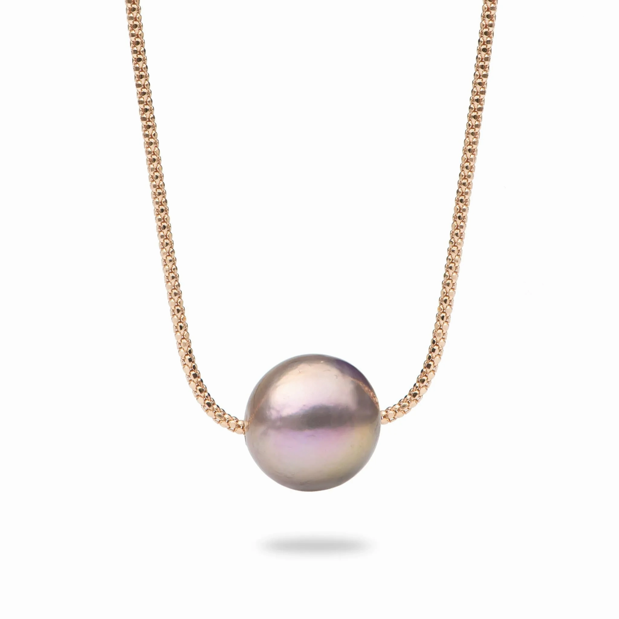 16-18&quot; Adjustable Freshwater Lilac Pearl Necklace in Rose Gold - 13-14mm