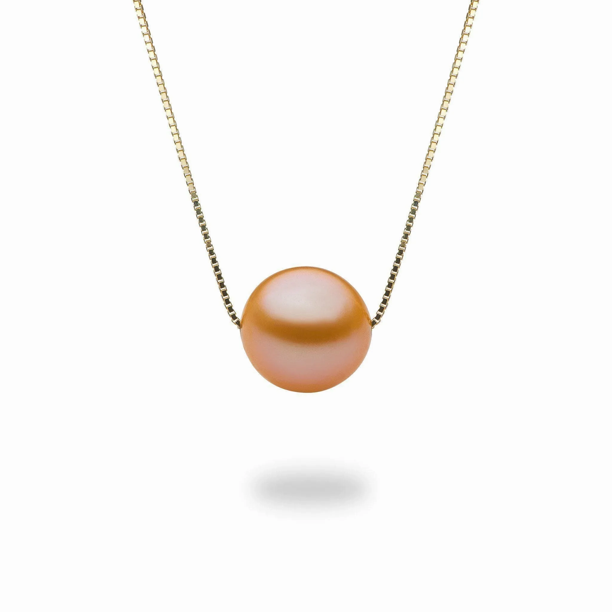 16-18&quot; Adjustable Peach Freshwater Pearl Necklace in Gold - 9-10mm