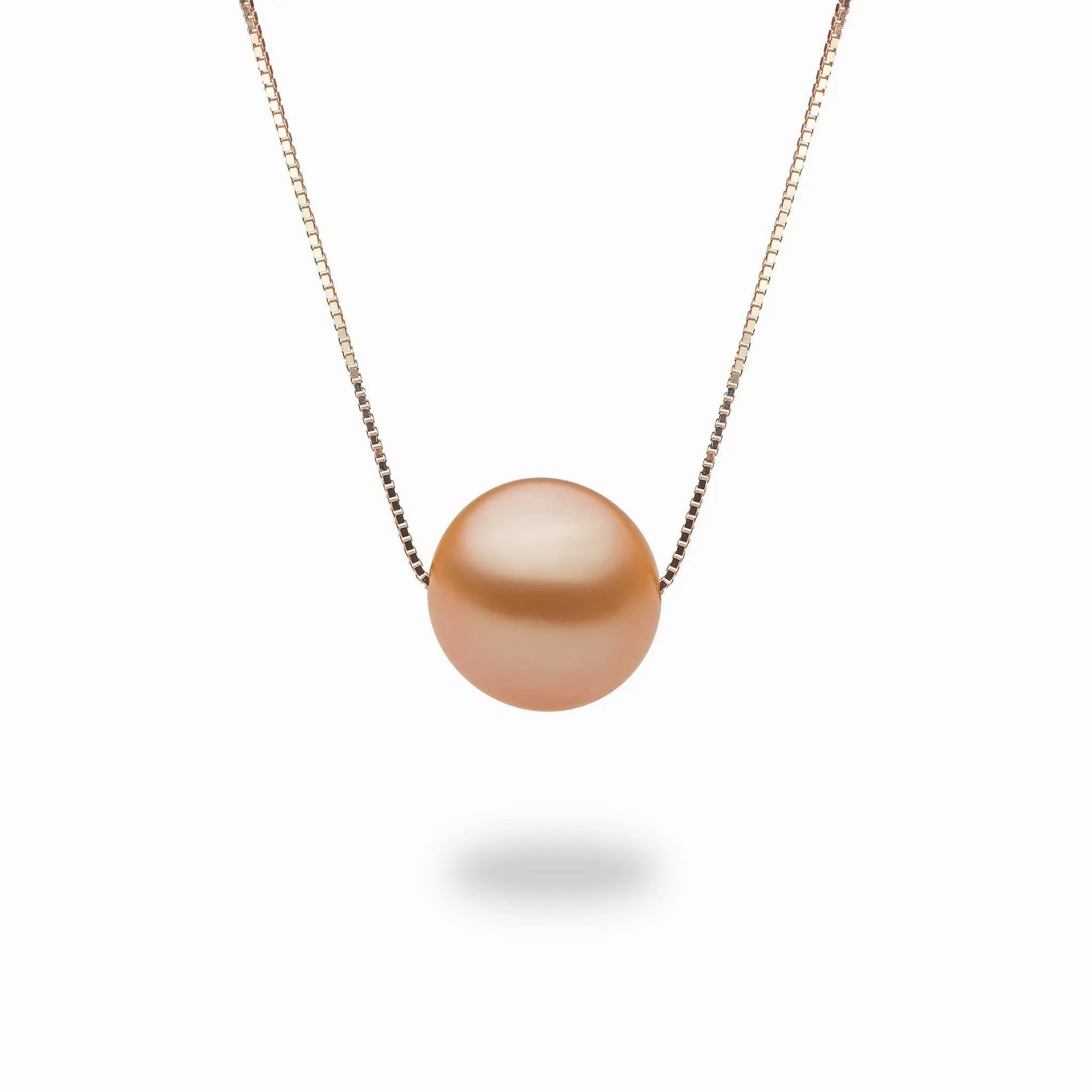 16-18&quot; Adjustable Peach Freshwater Pearl Necklace in Rose Gold - 9-10mm