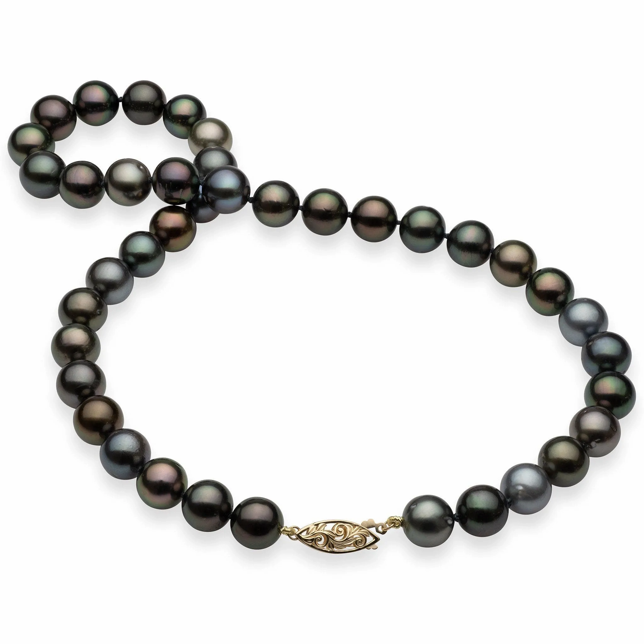 17-18&quot; Tahitian Black Pearl Strand with Gold Clasp - 10-11mm