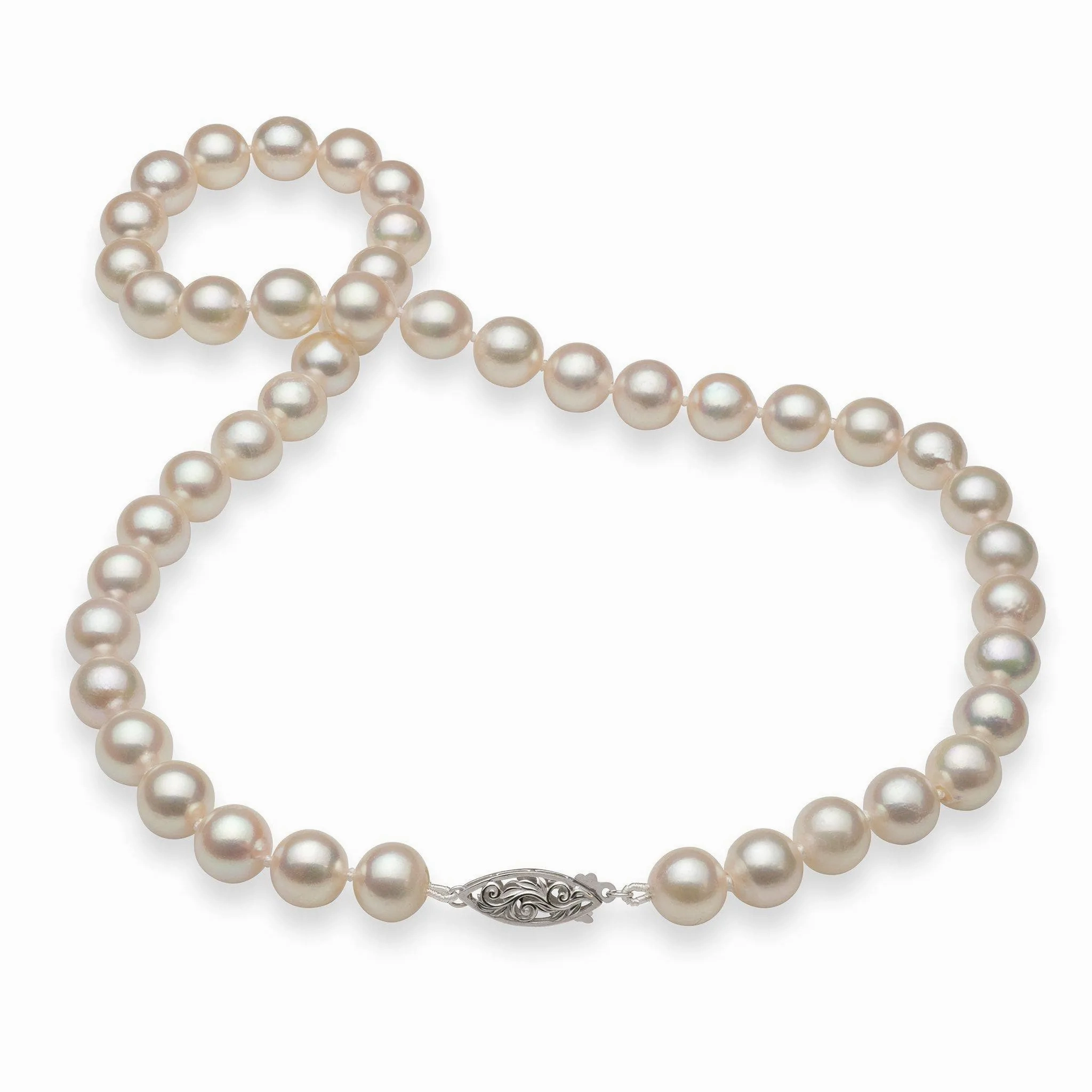 17-19&quot; Akoya White Pearl Strand with White Gold Clasp - 8.5-9.5mm