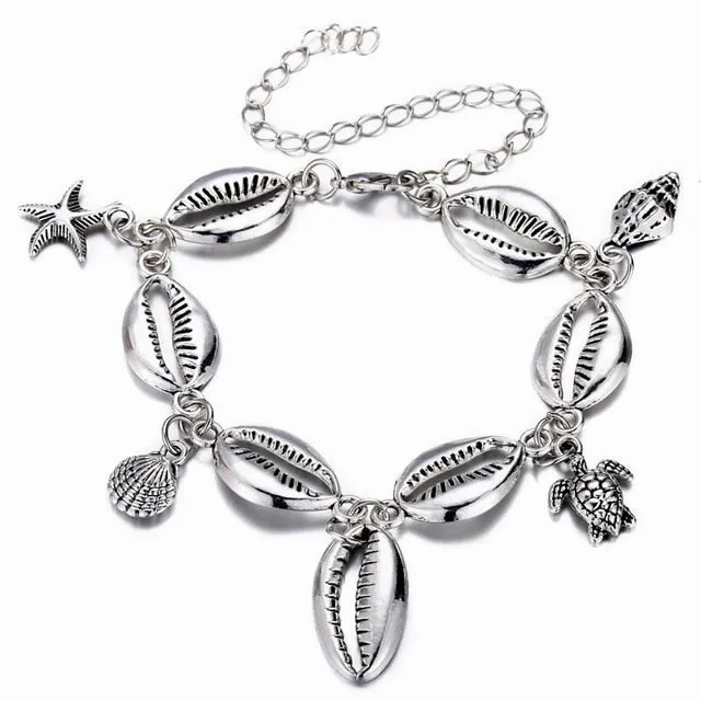 17KM New Silver Color Turtle Shell Anklets For Women Bohemian Anklet Bracelets On The Leg Female Foot Jewelry 2019 Drop Shipping
